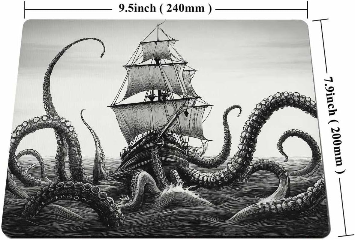 Kraken Mouse Pad - Sail Boat Waves & Octopus - Non-Slip Rubber - Gaming Mouse Pad