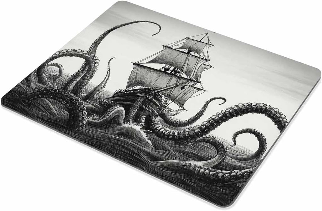 Kraken Mouse Pad - Sail Boat Waves & Octopus - Non-Slip Rubber - Gaming Mouse Pad