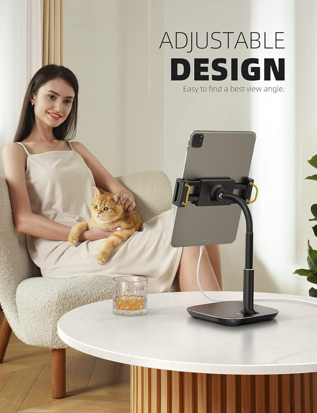 Tablet Stand Holder, Gooseneck Tablet Mount - 2.5Lb Heavy Duty Base Adjustable Desktop Stand with 360 Degree Rotating for 4.7-13" Tablets, Ipad Pro 12.9 Air Mini, Fire, Kindle, Tabs, Black