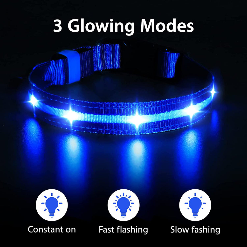 Led Dog Collar - Rechargeable, Water-Resistant, Flashing, Glowing, Night Walking Collar for Dogs - Blue, Size M (19.69*0.98Inch)