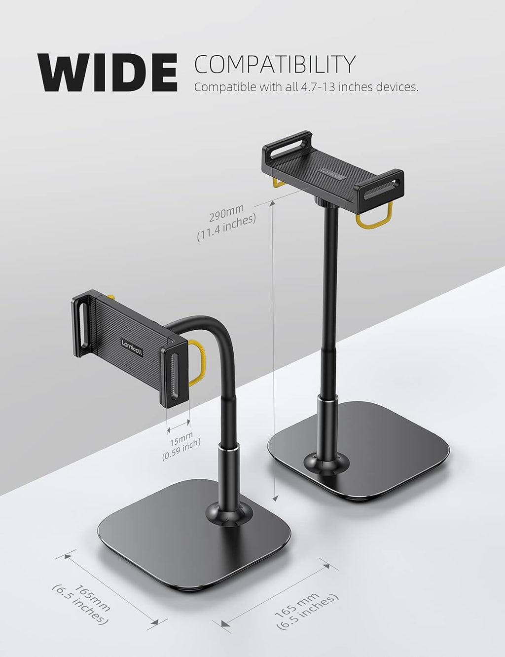 Tablet Stand Holder, Gooseneck Tablet Mount - 2.5Lb Heavy Duty Base Adjustable Desktop Stand with 360 Degree Rotating for 4.7-13" Tablets, Ipad Pro 12.9 Air Mini, Fire, Kindle, Tabs, Black