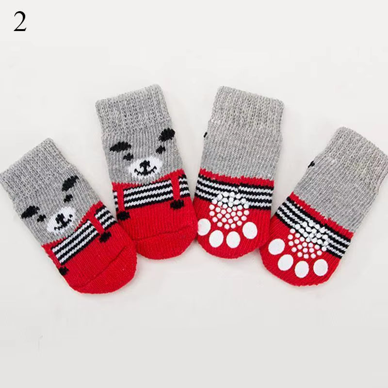 Christmas Cute Dog Knitted Socks for Small Dogs Cat Shoes Chihuahua Boots for Winter Warm Indoor Wear Slip on Paw Protector