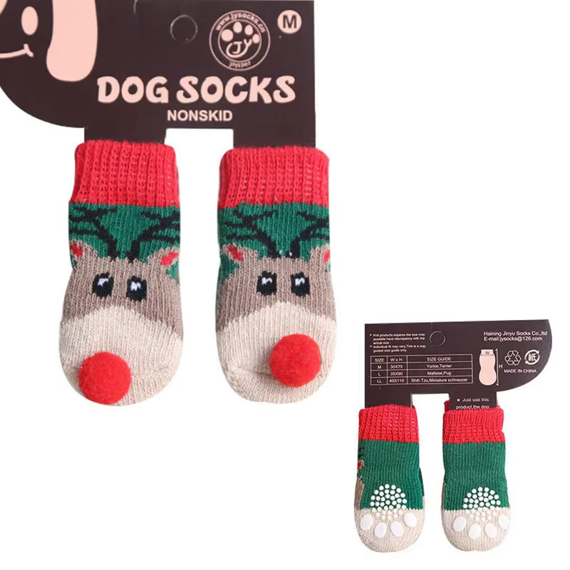 Christmas Cute Dog Knitted Socks for Small Dogs Cat Shoes Chihuahua Boots for Winter Warm Indoor Wear Slip on Paw Protector